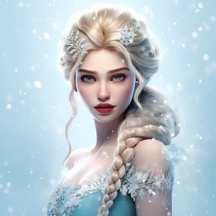 Snow Queen with Braided Hair and Snowflakes