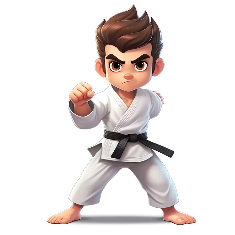 Serious Karate Kid in White Gi