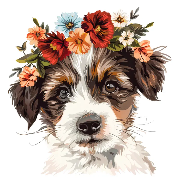 Cute Puppy with Flower Crown