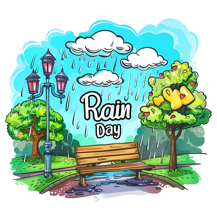 Rainy Day in the Park Illustration