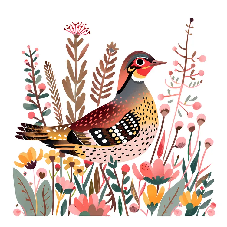 Patterned Bird in a Flower Garden