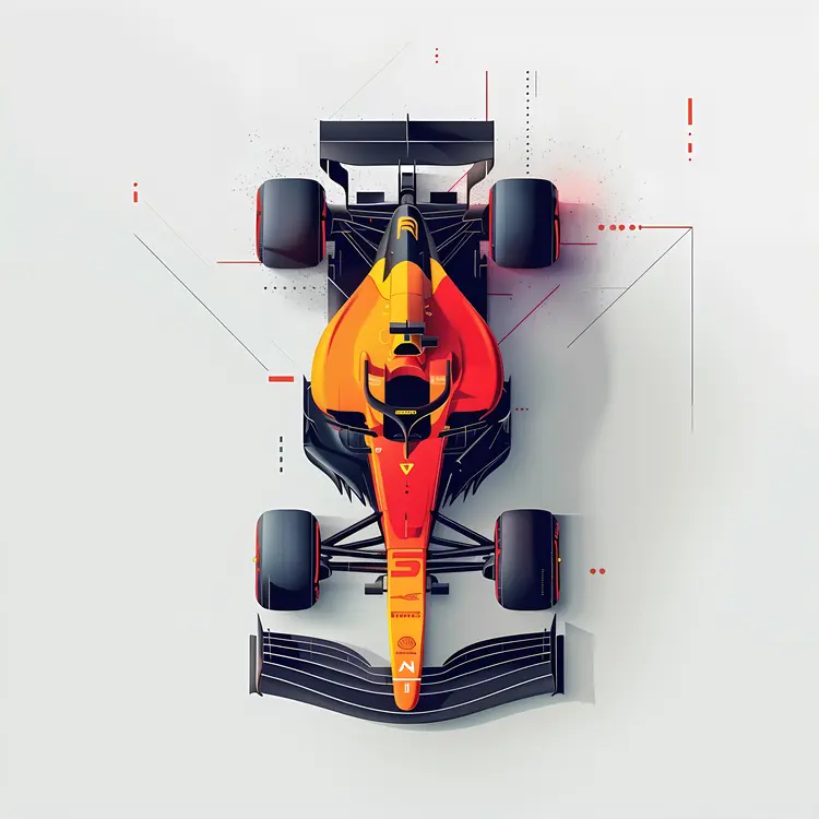 Red and Yellow Racing Car from Top View