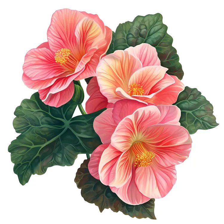 Cluster of Pink Flowers with Green Leaves