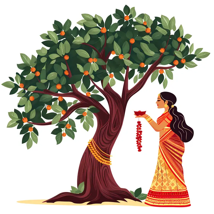 Woman Praying Under a Fruit Tree