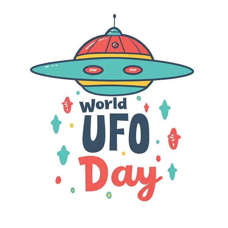World UFO Day with Colorful Flying Saucer