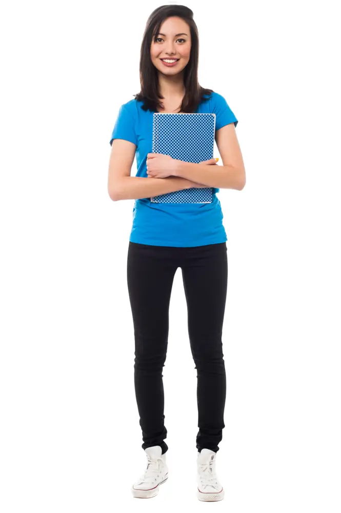 Smiling Girl Holding a Notebook