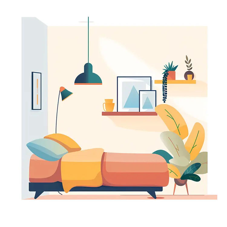Minimalist Bedroom with Orange and Blue Decor