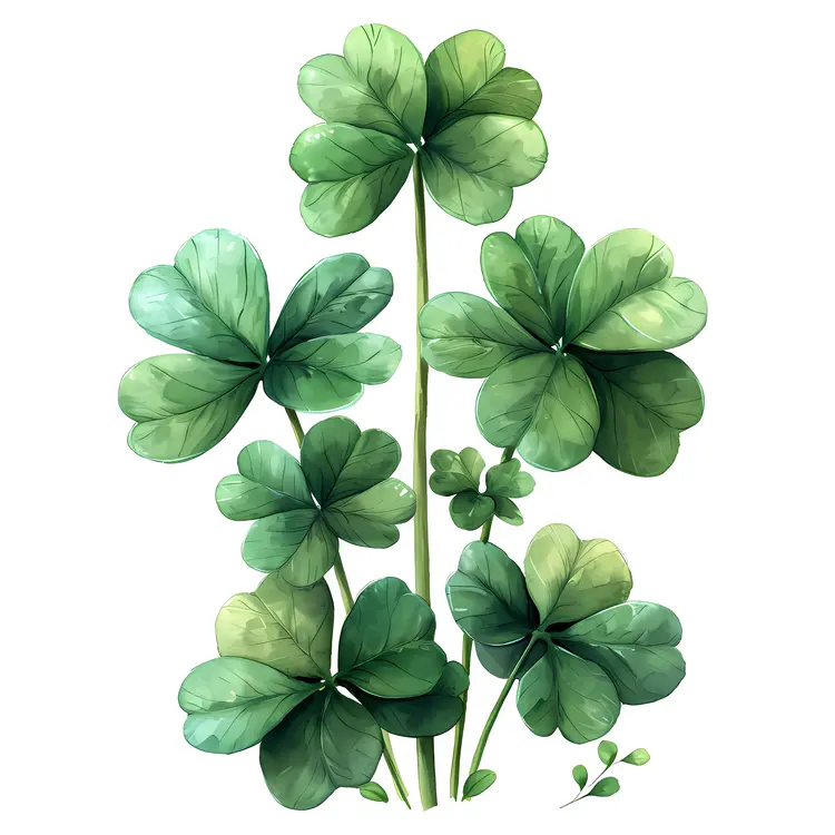 Green Three-leaf Clover with Multiple Clovers Illustration
