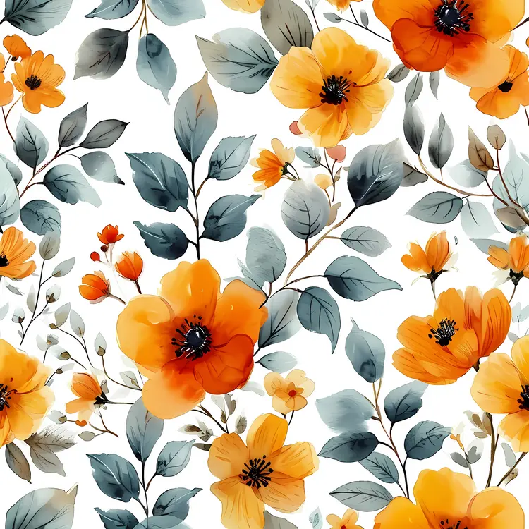 Orange Flowers with Blue and Green Leaves