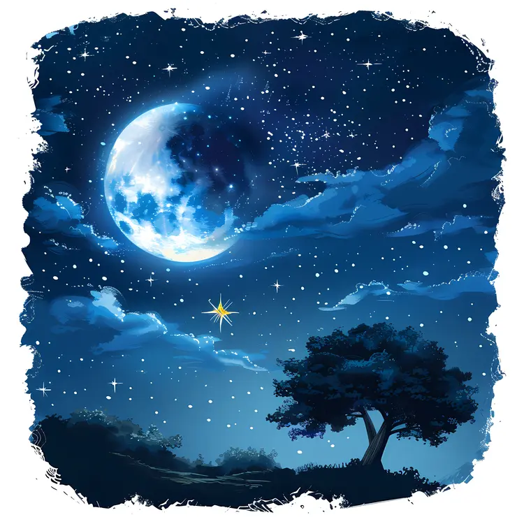 Beautiful Night Sky with Moon and Stars