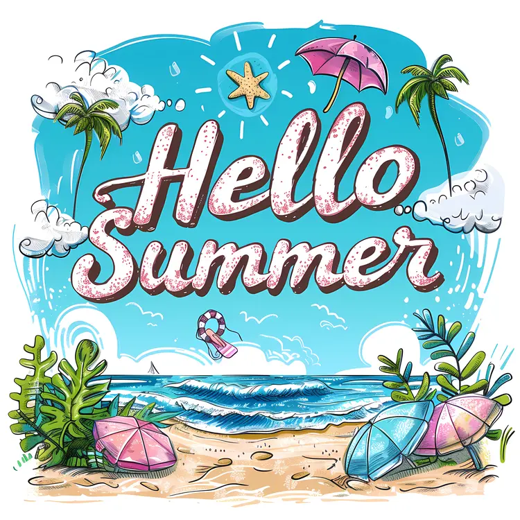 Hello Summer Beach Scene Illustration