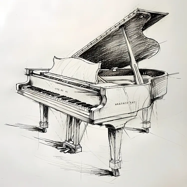 Detailed Pencil Sketch of a Piano