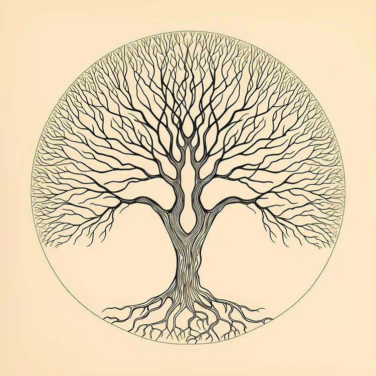 Minimalist Tree of Life Illustration with Branches and Roots