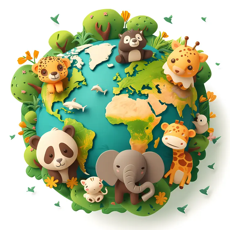 World with Cute Animals and Greenery