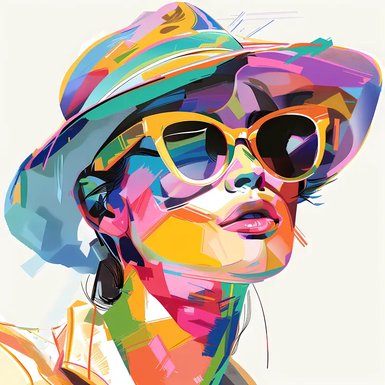 Colorful Portrait with Sunglasses and Hat