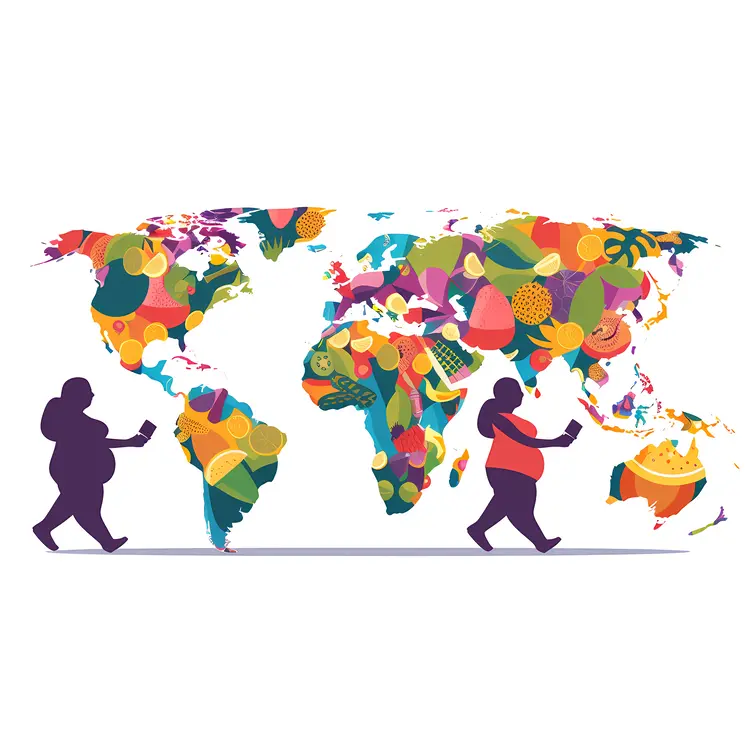 World Map with Colorful Fruits Illustration