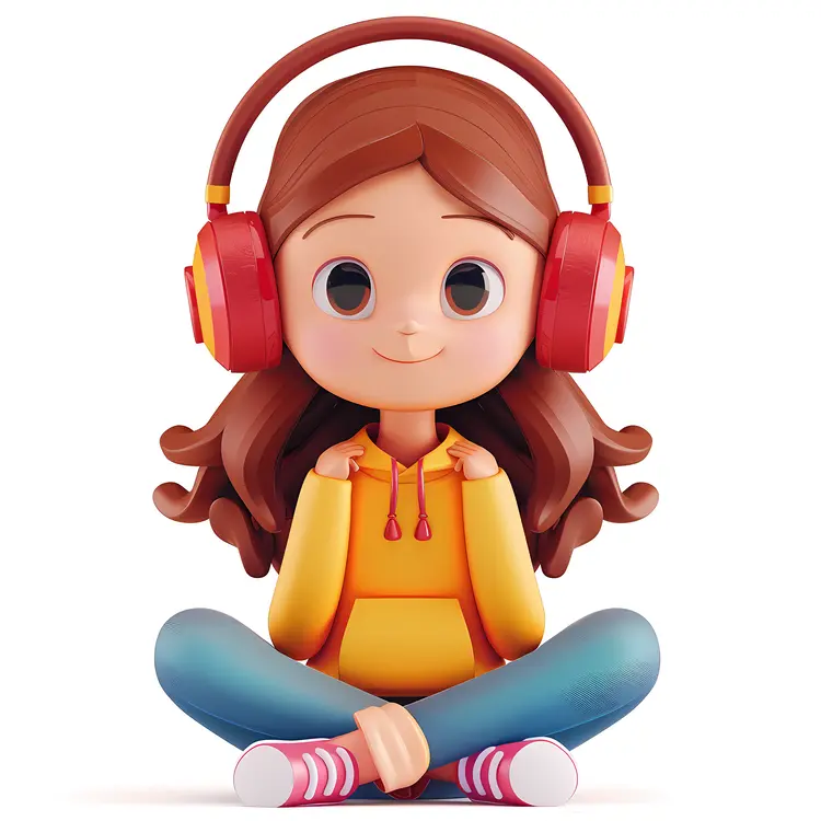 Cute Girl Sitting with Headphones