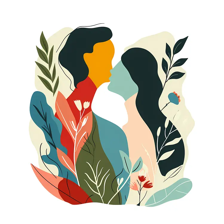 Abstract Couple with Botanical Elements