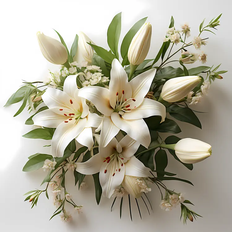 White Lilies with Green Leaves