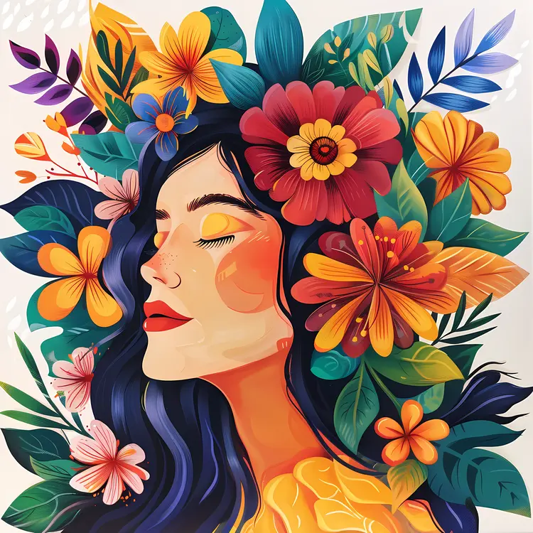 Colorful Flowers and Woman Illustration