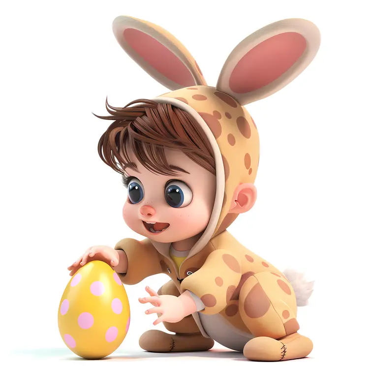 Baby in Bunny Costume with a Large Easter Egg