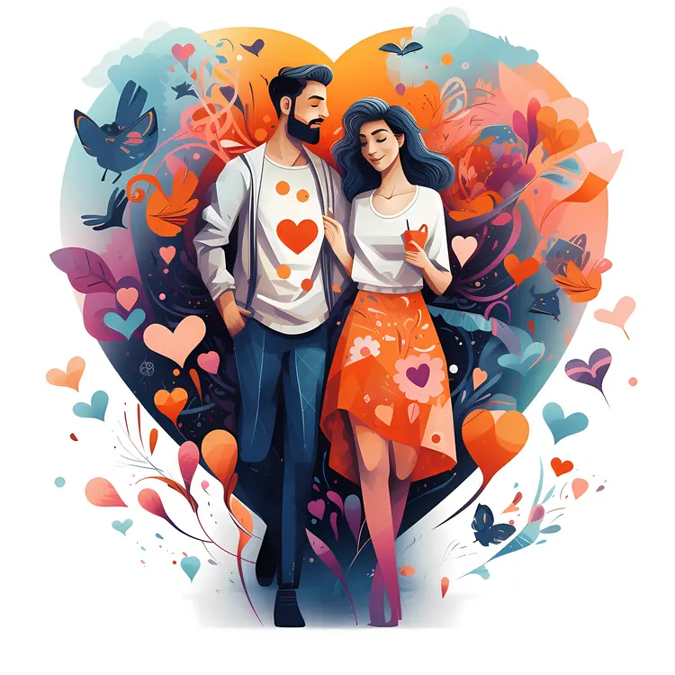 Romantic Couple with Heart Background