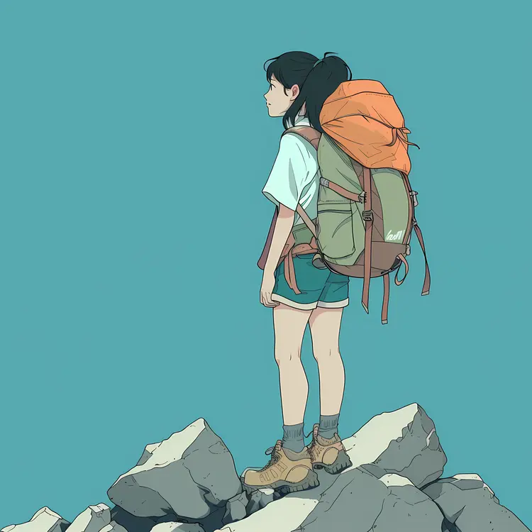 Hiker with Backpack in the Mountains