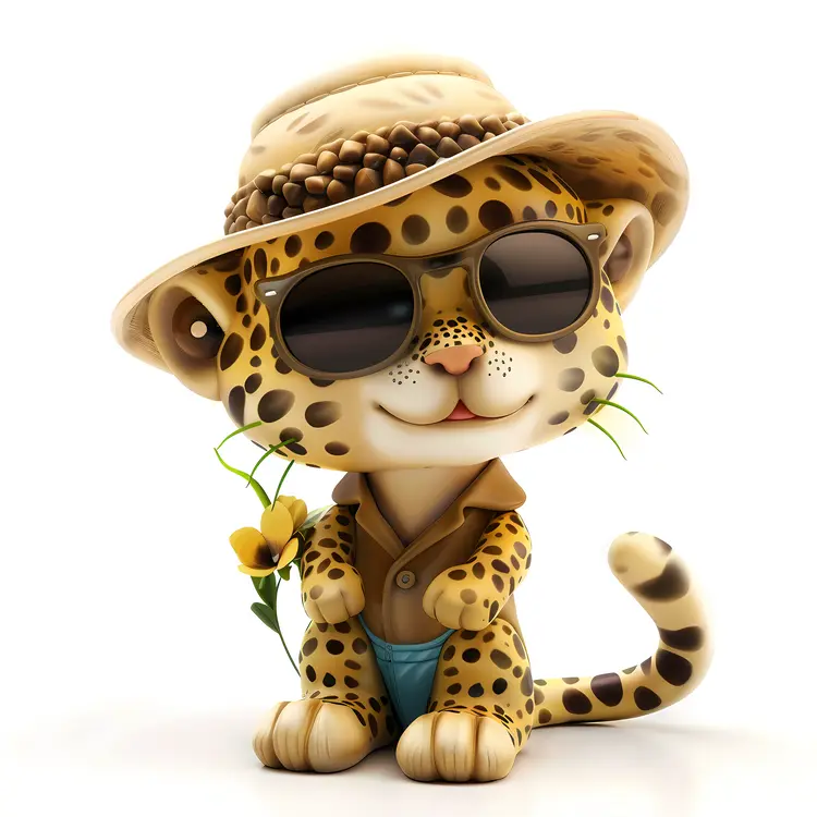 Cute Leopard with Sunglasses and Hat