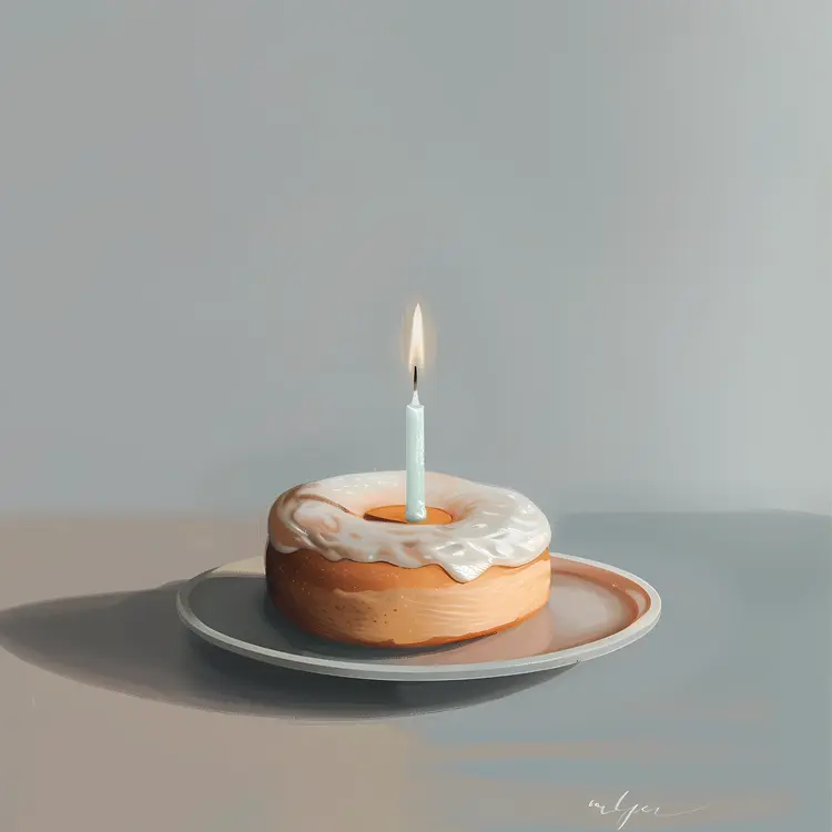 Donut with Candle on Plate