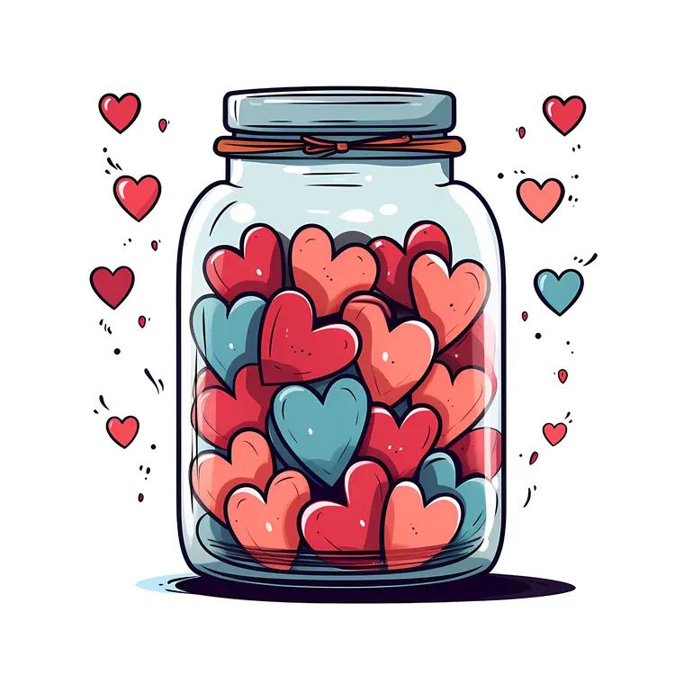 Jar Filled with Colorful Hearts