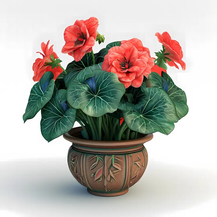 Red Geraniums in Decorative Pot