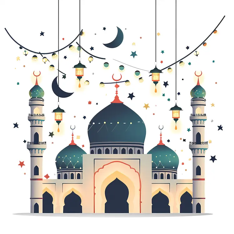 Green Mosque with Festive Lights