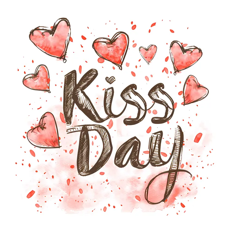 Kiss Day Text with Red Hearts