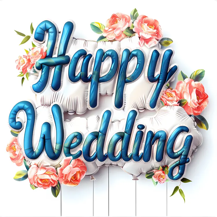 Happy Wedding Balloons with Flowers