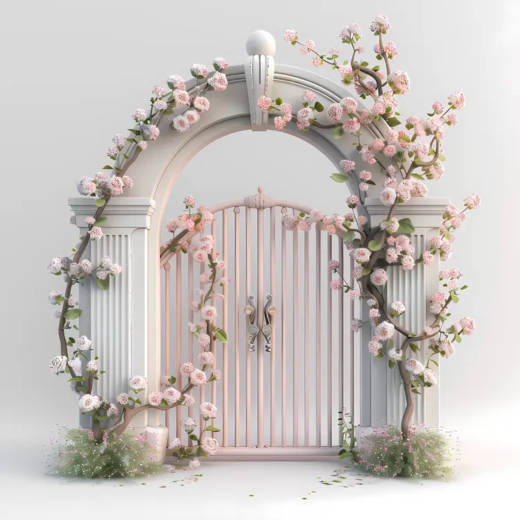 Charming Decorative Gate with Pink Blossoms