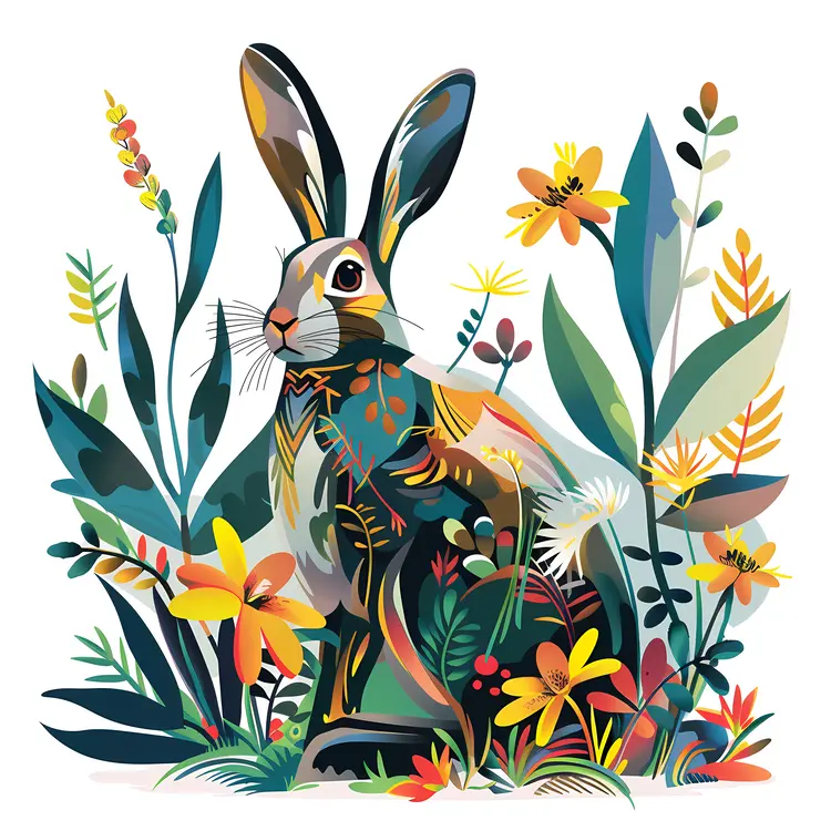 Colorful Rabbit with Flowers