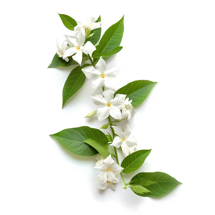 White Flowers with Green Leaves on Branch