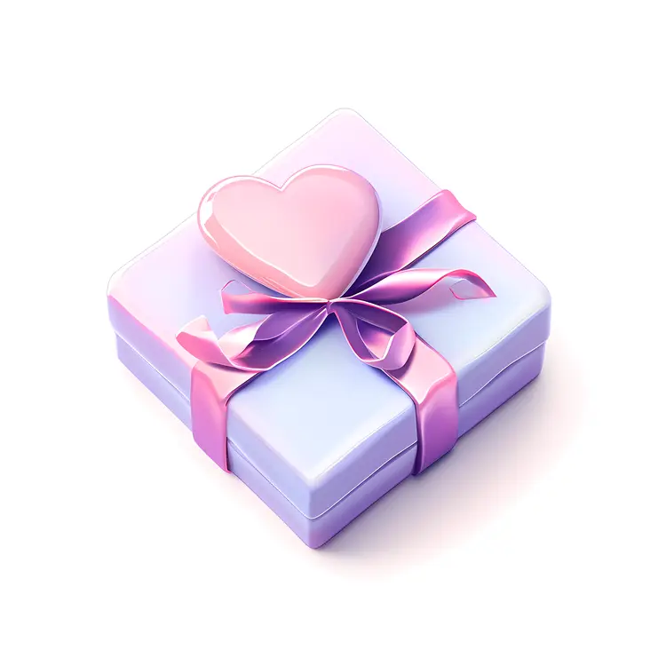 Purple Gift Box with Heart and Ribbon