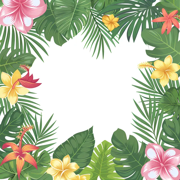 Tropical Flowers and Leaves Frame