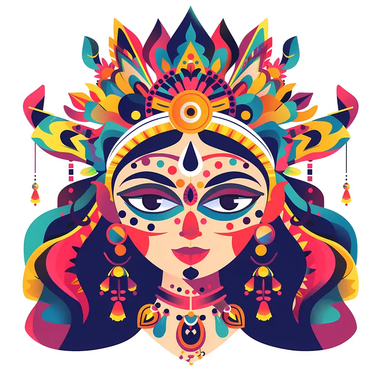 Colorful Goddess Illustration with Elaborate Headdress