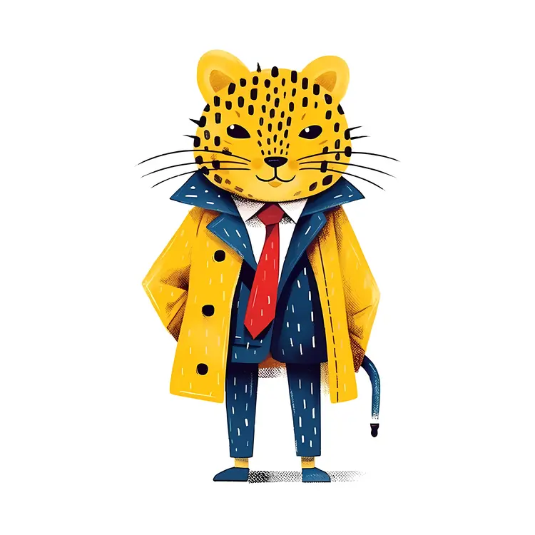 Leopard in a Yellow Coat and Red Tie