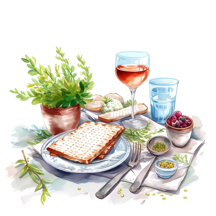 Passover Meal with Matzah and Wine