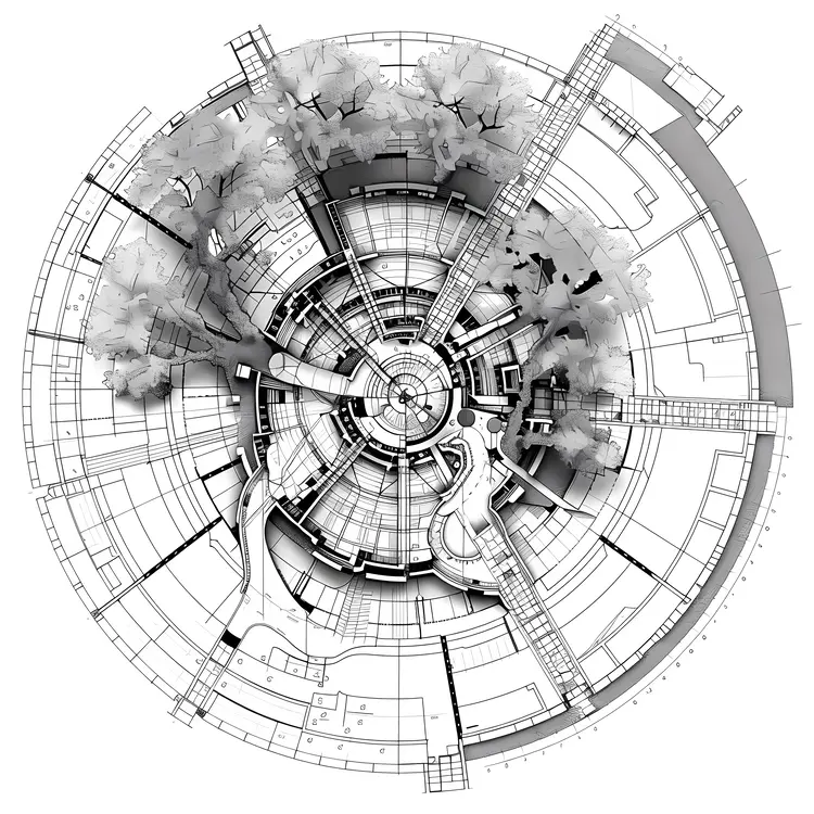 Circular Architectural Plan with Trees