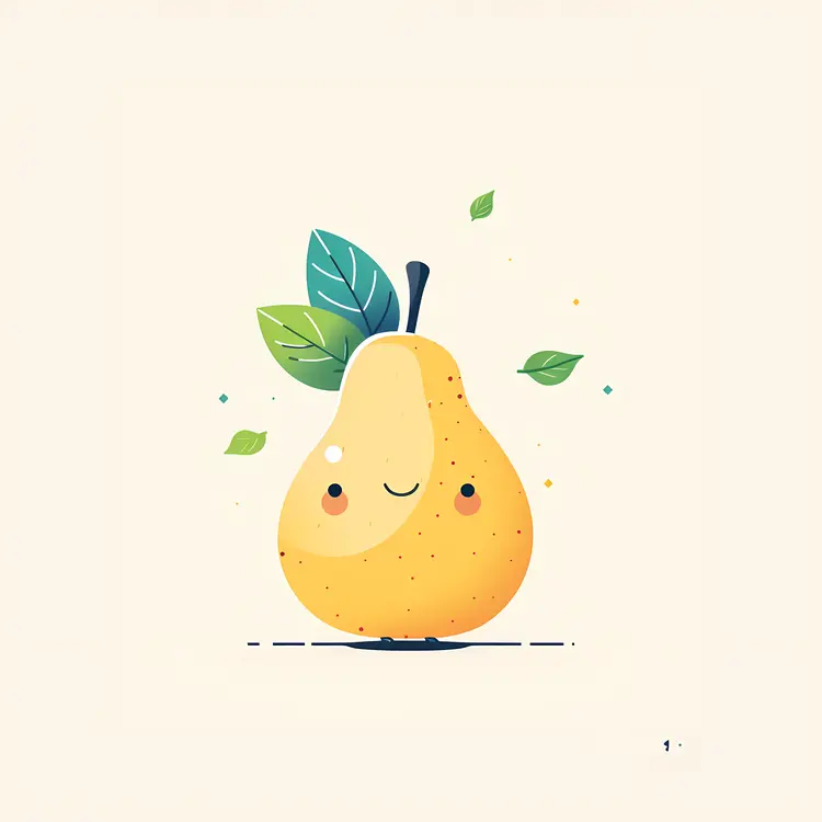 Cute Smiling Pear with Leaf