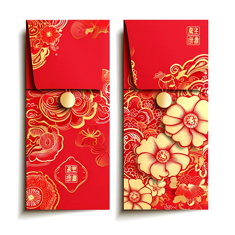 Red Envelopes with Floral Seal for Chinese New Year