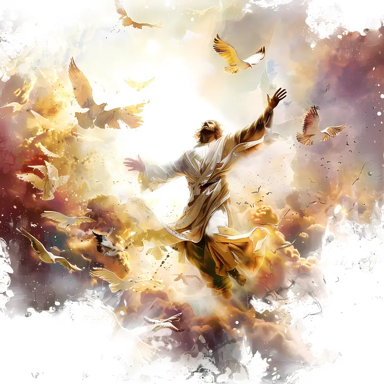 Jesus Ascending with Birds
