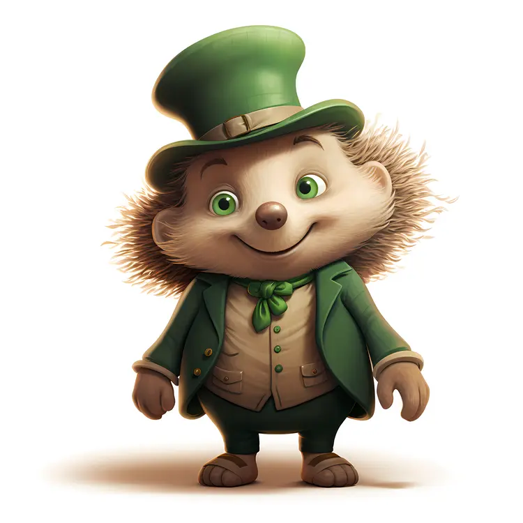 Smiling Hedgehog in a Green Top Hat