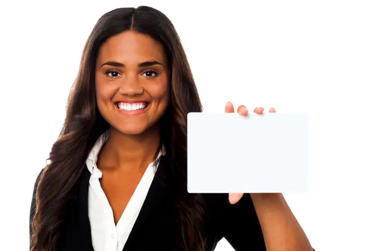Smiling Businesswoman Holding Blank Sign