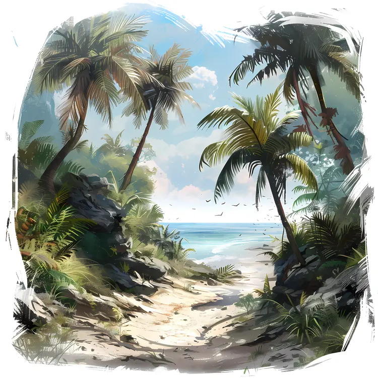 Tropical Beach with Palm Trees