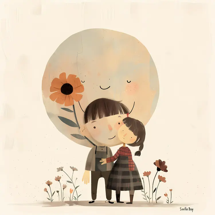 Cute Children Hugging with Flower